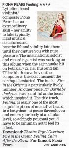 Fiona Pears album review of Feelings in Christchurch Press